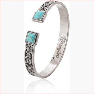 Silver Plated Copper Cuff Bracelet Western Adjustable Open Bangle